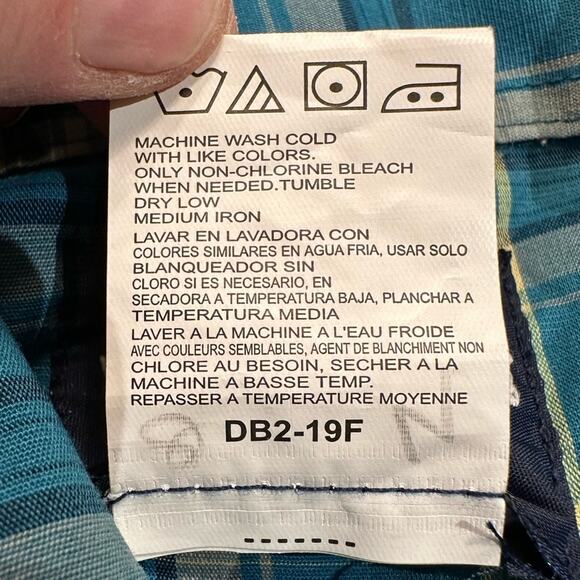 Wrangler Mens Large Long Sleeve Turquoise Plaid Pearl Snap Shirt - Picture 4 of 5